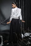 Manasi Sengupta_Black Organza Embroidered Thread Round Sequin Jacket With Pant Set _at_Aza_Fashions