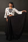 Buy_Manasi Sengupta_Black Organza Embroidered Thread Round Sequin Jacket With Draped Pant Set _Online_at_Aza_Fashions