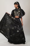 Buy_Manasi Sengupta_Black Organza Embroidered Thread Mandarin Beads Shirt With Skirt _at_Aza_Fashions