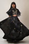 Manasi Sengupta_Black Organza Embroidered Thread Mandarin Beads Shirt With Skirt _Online_at_Aza_Fashions