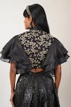 Shop_Manasi Sengupta_Black Organza Embroidered Thread Mandarin Beads Shirt With Skirt _Online_at_Aza_Fashions