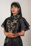 Manasi Sengupta_Black Organza Embroidered Thread Mandarin Beads Shirt With Skirt _at_Aza_Fashions