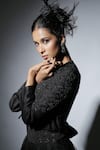 Manasi Sengupta_Black Net Embroidered Sequin Round Beads Jacket With Skirt Set _Online_at_Aza_Fashions