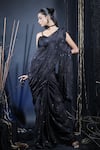 Manasi Sengupta_Black Chinon Chiffon Embroidered Sequin Round Beads Saree With Bustier _Online_at_Aza_Fashions