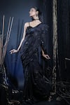 Buy_Manasi Sengupta_Black Chinon Chiffon Embroidered Sequin Round Beads Saree With Bustier _Online_at_Aza_Fashions