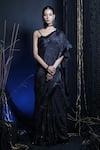 Buy_Manasi Sengupta_Black Chinon Chiffon Embroidered Sequin Round Beads Saree With Bustier _at_Aza_Fashions