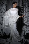 Manasi Sengupta_White Chinon Chiffon Embroidered Sequin Halter 3d Floral Saree With Blouse _Online_at_Aza_Fashions