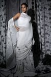 Buy_Manasi Sengupta_White Chinon Chiffon Embroidered Sequin Halter 3d Floral Saree With Blouse _Online_at_Aza_Fashions