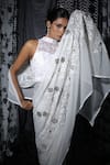 Shop_Manasi Sengupta_White Chinon Chiffon Embroidered Sequin Halter 3d Floral Saree With Blouse _Online_at_Aza_Fashions