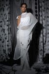 Shop_Manasi Sengupta_White Chinon Chiffon Embroidered Sequin Halter 3d Floral Saree With Blouse _at_Aza_Fashions