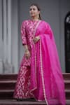 Buy_Pinki Sinha_Pink Pure Banarsi Handwoven Silk. Round Kurta Sharara Set _at_Aza_Fashions