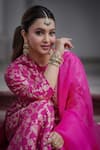 Buy_VISHWA BY PINKI SINHA_Pink Pure Banarsi Handwoven Silk. Round Kurta Sharara Set _Online_at_Aza_Fashions