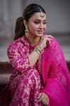 Shop_Pinki Sinha_Pink Pure Banarsi Handwoven Silk. Round Kurta Sharara Set _Online_at_Aza_Fashions