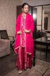 Buy_Pinki Sinha_Pink Pure Banarsi Handwoven Silk. Notched Kurta Sharara Set _at_Aza_Fashions