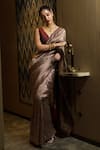 Buy_Pinki Sinha_Brown Banarasi Pure Silk Woven Saree With Running Blouse _at_Aza_Fashions