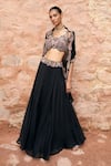 Buy_Ridhima Bhasin_Black Organza Embroidered Floral Round Paisley Waist Lehenga Set _at_Aza_Fashions