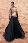 Ridhima Bhasin_Black Organza Embroidered Floral Round Paisley Waist Lehenga Set _Online_at_Aza_Fashions