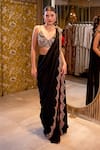 Buy_Ridhima Bhasin_Black Organza Embroidered Floral V Neck Shaha Scallop Hem Saree With Blouse _at_Aza_Fashions