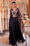 Buy_Ridhima Bhasin_Black Organza Embellished Bead Notched Mahveen Neck Kurta With Palazzo _at_Aza_Fashions