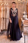 Ridhima Bhasin_Black Organza Embellished Bead Notched Mahveen Neck Kurta With Palazzo _Online_at_Aza_Fashions