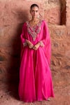 Buy_Ridhima Bhasin_Pink Organza Embroidered Floral Scallop Neck Kurta With Palazzo _at_Aza_Fashions