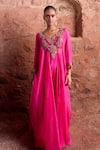 Ridhima Bhasin_Pink Organza Embroidered Floral Scallop Neck Kurta With Palazzo _Online_at_Aza_Fashions