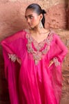 Buy_Ridhima Bhasin_Pink Organza Embroidered Floral Scallop Neck Kurta With Palazzo _Online_at_Aza_Fashions