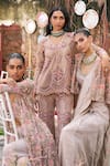 Buy_Ridhima Bhasin_Pink Net Embroidered 3d Flower V Neck Amour Floral Tunic With Pant _Online_at_Aza_Fashions