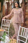 Shop_Ridhima Bhasin_Pink Net Embroidered 3d Flower V Neck Amour Floral Tunic With Pant _Online_at_Aza_Fashions