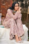 Ridhima Bhasin_Pink Net Embroidered 3d Flower V Neck Amour Floral Tunic With Pant _at_Aza_Fashions