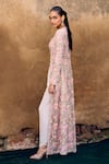 Buy_Ridhima Bhasin_Pink Organza Foil Tissue Embroidered 3d Eternity Jacket With Dhoti Pant Set _Online_at_Aza_Fashions