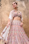 Buy_Ridhima Bhasin_Pink Organza Embroidered Thread Sweetheart Sitara Lehenga Blouse Set _Online_at_Aza_Fashions