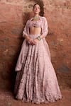 Buy_Ridhima Bhasin_Pink Organza Embroidered Bead Sweetheart Eden Pearl Lehenga Set _at_Aza_Fashions