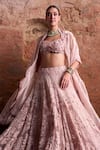 Ridhima Bhasin_Pink Organza Embroidered Bead Sweetheart Eden Pearl Lehenga Set _Online_at_Aza_Fashions