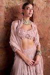 Shop_Ridhima Bhasin_Pink Organza Embroidered Bead Sweetheart Eden Pearl Lehenga Set _Online_at_Aza_Fashions