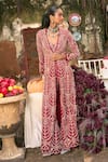 Buy_Ridhima Bhasin_Red Organza Embroidered Floral Blouse Sweetheart Mehr Jacket With Pant Set _at_Aza_Fashions