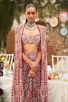 Ridhima Bhasin_Red Organza Embroidered Floral Blouse Sweetheart Mehr Jacket With Pant Set _at_Aza_Fashions