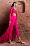 Buy_Ridhima Bhasin_Pink Organza Embroidered 3d Flower Blouse Lali Jacket With Dhoti Pant Set _Online_at_Aza_Fashions