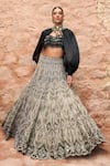 Buy_Ridhima Bhasin_Black Organza Embroidered Thread Blouse Sweetheart Leila Lehenga Set With Cape _at_Aza_Fashions