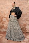 Shop_Ridhima Bhasin_Black Organza Embroidered Thread Blouse Sweetheart Leila Lehenga Set With Cape _Online_at_Aza_Fashions