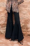 Ridhima Bhasin_Black Crepe Embroidered Thread Notch Lapel Raven Blazer With Flared Pant _Online_at_Aza_Fashions