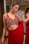 Shop_Ridhima Bhasin_Red Organza Embroidered Paisley Raihana Hem Pre-draped Saree With Blouse _Online_at_Aza_Fashions