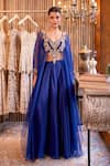 Buy_Ridhima Bhasin_Blue Organza Embellished Bead Notched Safir Neck Kurta With Palazzo _at_Aza_Fashions