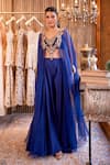 Ridhima Bhasin_Blue Organza Embellished Bead Notched Safir Neck Kurta With Palazzo _Online_at_Aza_Fashions