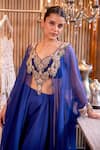 Shop_Ridhima Bhasin_Blue Organza Embellished Bead Notched Safir Neck Kurta With Palazzo _Online_at_Aza_Fashions