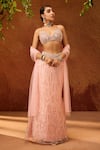 SAANJH BY LEA_Pink Satin Embellished Sequin Sweetheart Bead Mermaid Lehenga Set _Online_at_Aza_Fashions