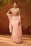 Buy_SAANJH BY LEA_Pink Satin Embellished Sequin Sweetheart Bead Mermaid Lehenga Set _Online_at_Aza_Fashions