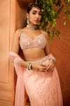 SAANJH BY LEA_Pink Satin Embellished Sequin Sweetheart Bead Mermaid Lehenga Set _at_Aza_Fashions