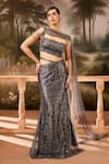 Buy_SAANJH BY LEA_Grey Mesh Embellished Sequin Straight Mermaid Lehenga With Asymmetric Blouse _at_Aza_Fashions