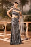 SAANJH BY LEA_Grey Mesh Embellished Sequin Straight Mermaid Lehenga With Asymmetric Blouse _Online_at_Aza_Fashions